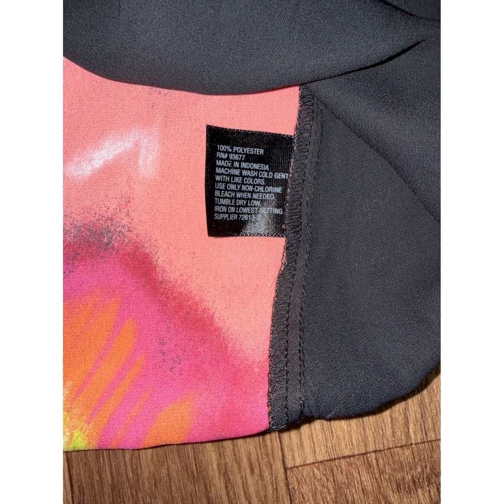 Worthington Woman 1X Floral Halter Top Pink Orange Black Asymmetrical Hem Blouse - Picture 3 of 6